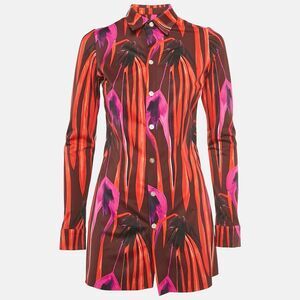 Louisa Ballou Red/purple Printed Jersey Button Down Dress S